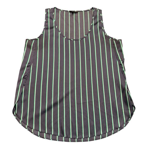 Banana Republic navy green vertical stripe satin tank L - Picture 1 of 6